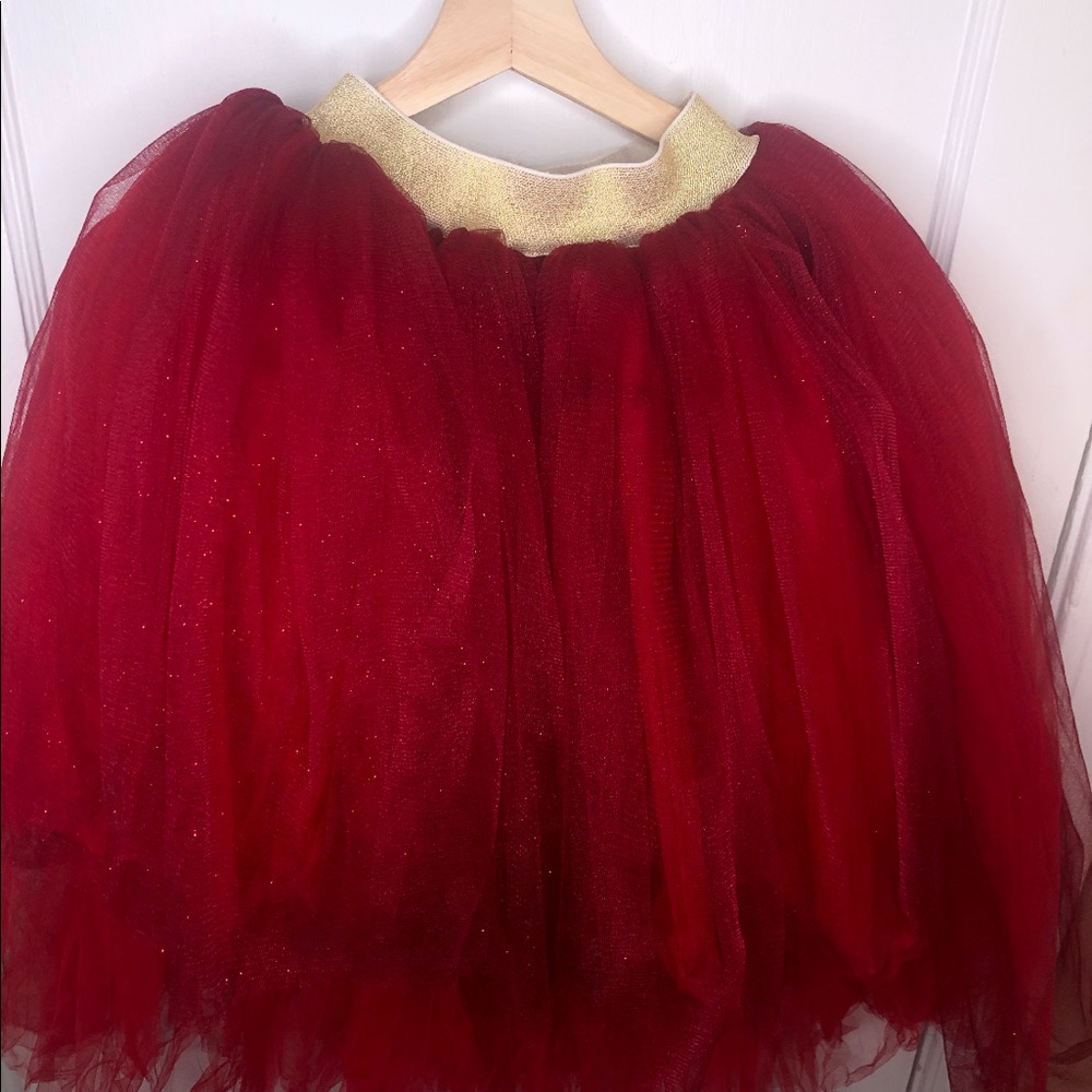 Custom high low burgundy tulle skirt